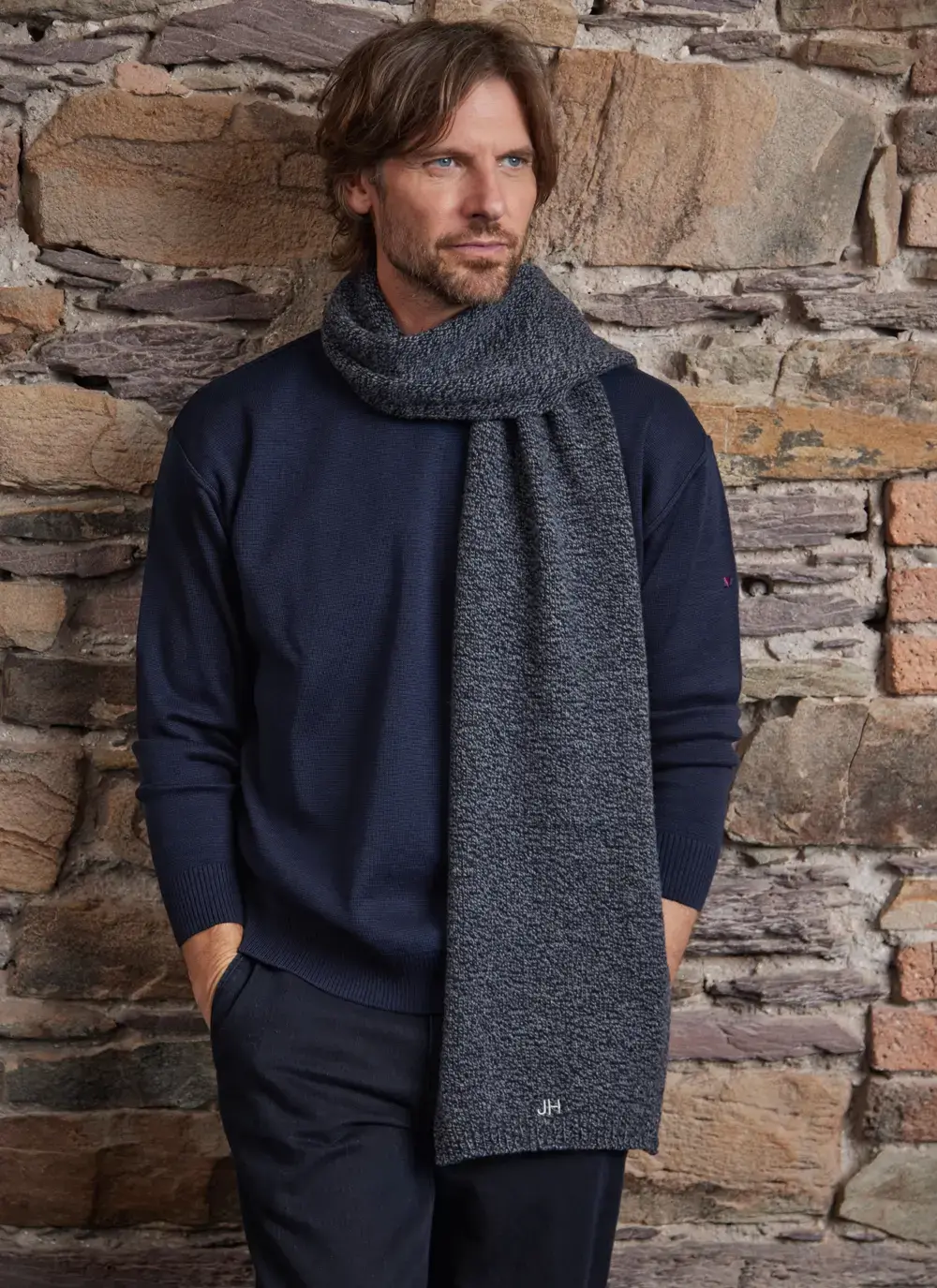 Mens Personalized Wool Cashmere Scarf in Navy Seal